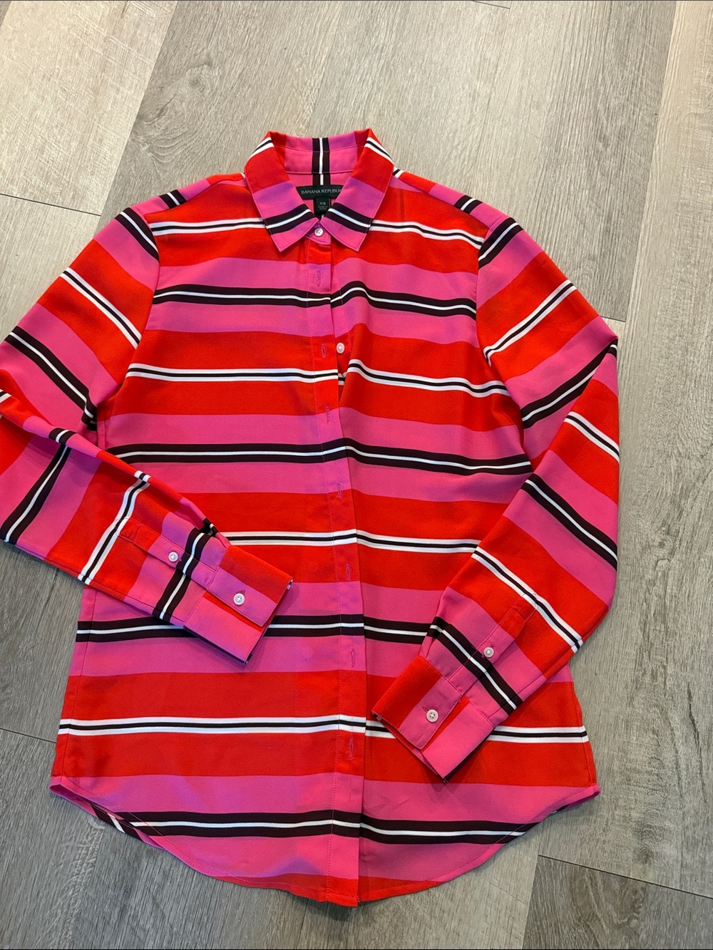 Striped Button-Up Blouse in Red and Pink